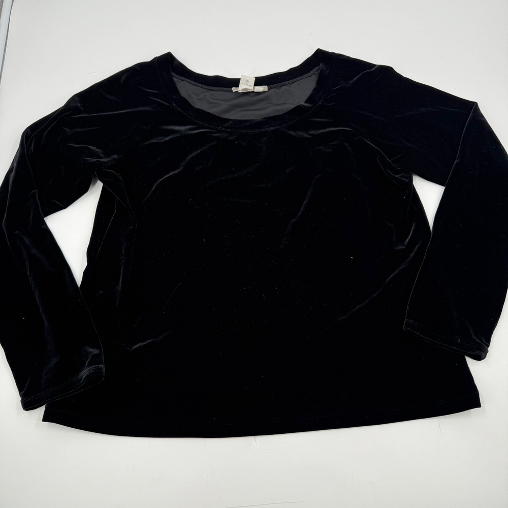 Isabella Bird Black Velvet Long Sleeve Top Blouse XL Y2K